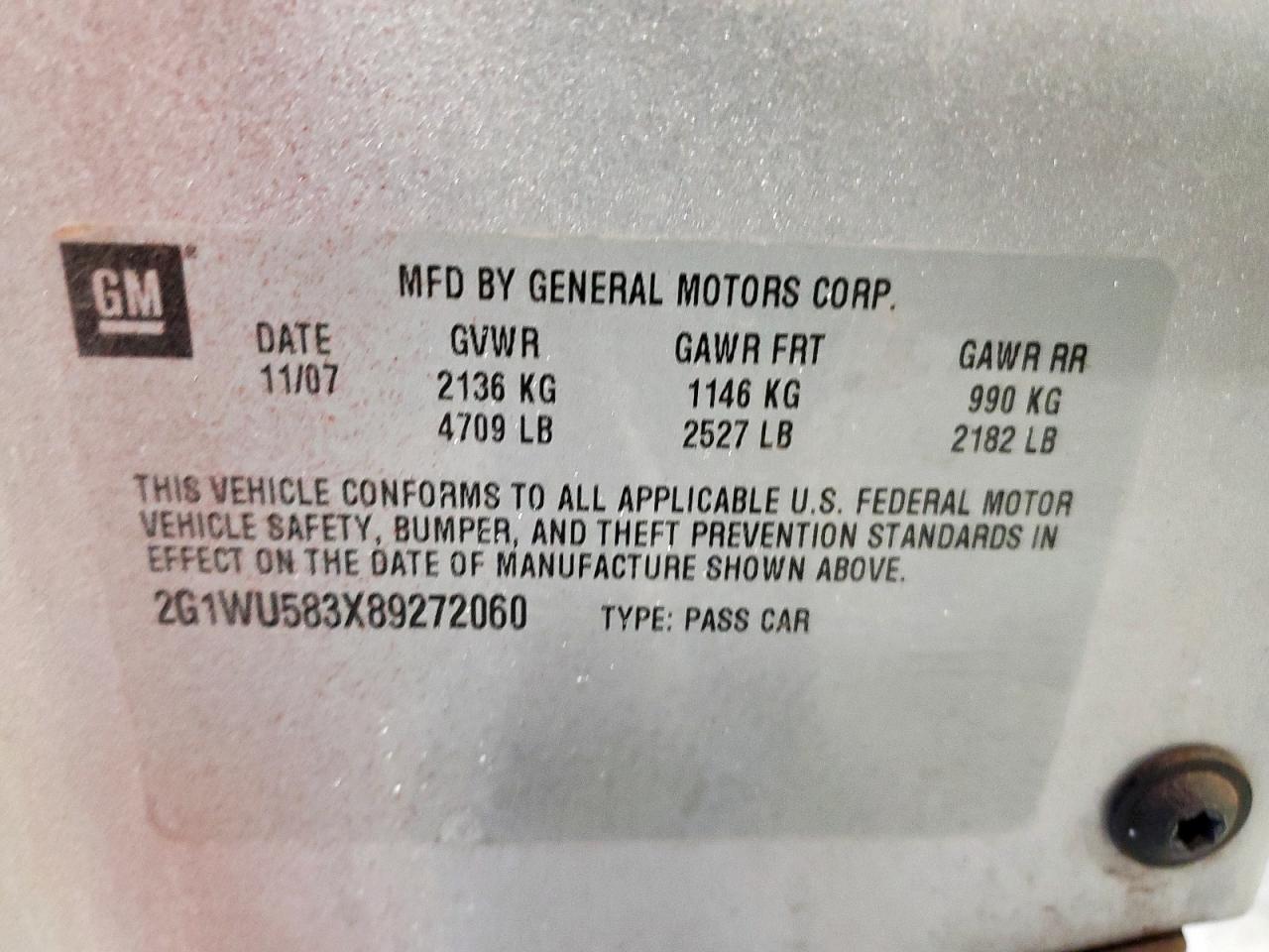 2008 Chevrolet Impala Ltz VIN: 2G1WU583X89272060 Lot: 81046005