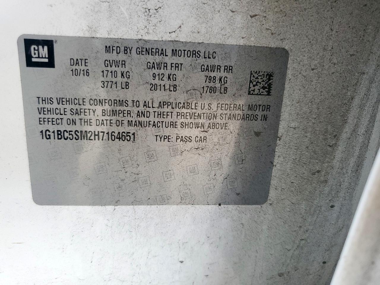 2017 Chevrolet Cruze Ls VIN: 1G1BC5SM2H7164651 Lot: 84215235