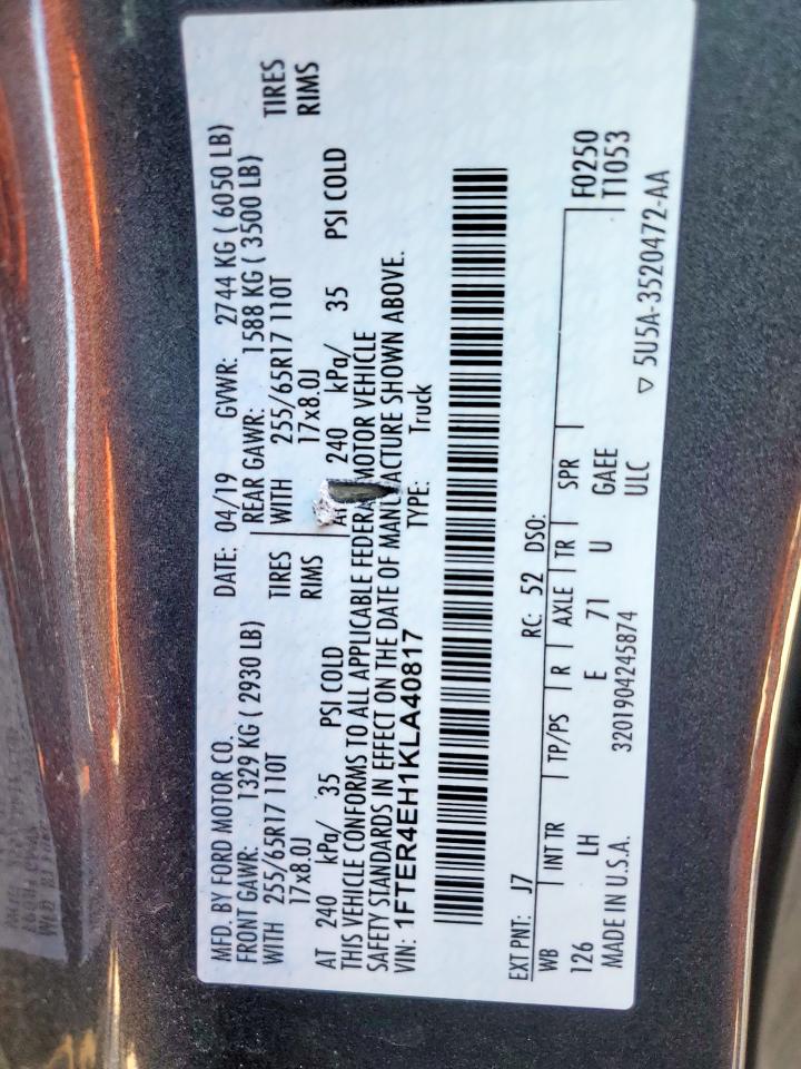 2019 Ford Ranger Xl VIN: 1FTER4EH1KLA40817 Lot: 84052385