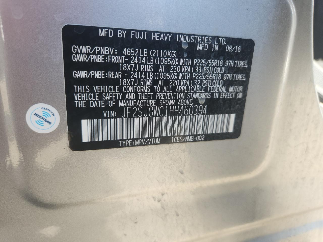 2017 Subaru Forester 2.0Xt Touring VIN: JF2SJGWC1HH460394 Lot: 71655295