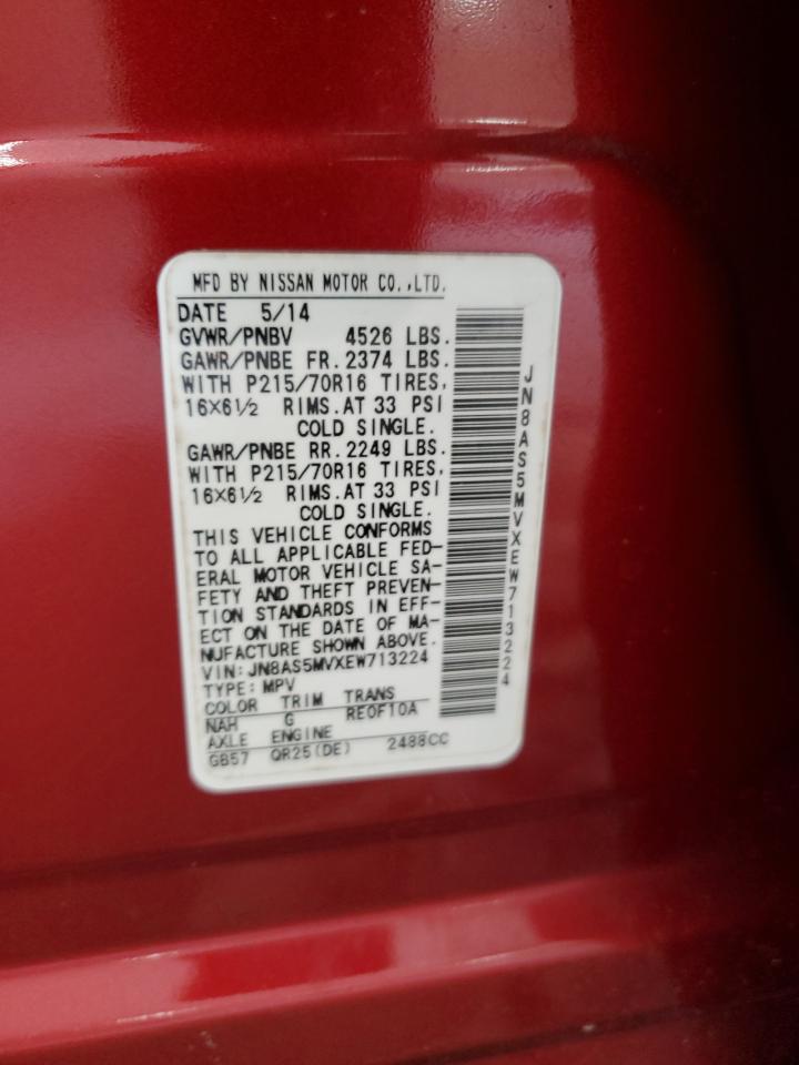 2014 Nissan Rogue Select S VIN: JN8AS5MVXEW713224 Lot: 71648015