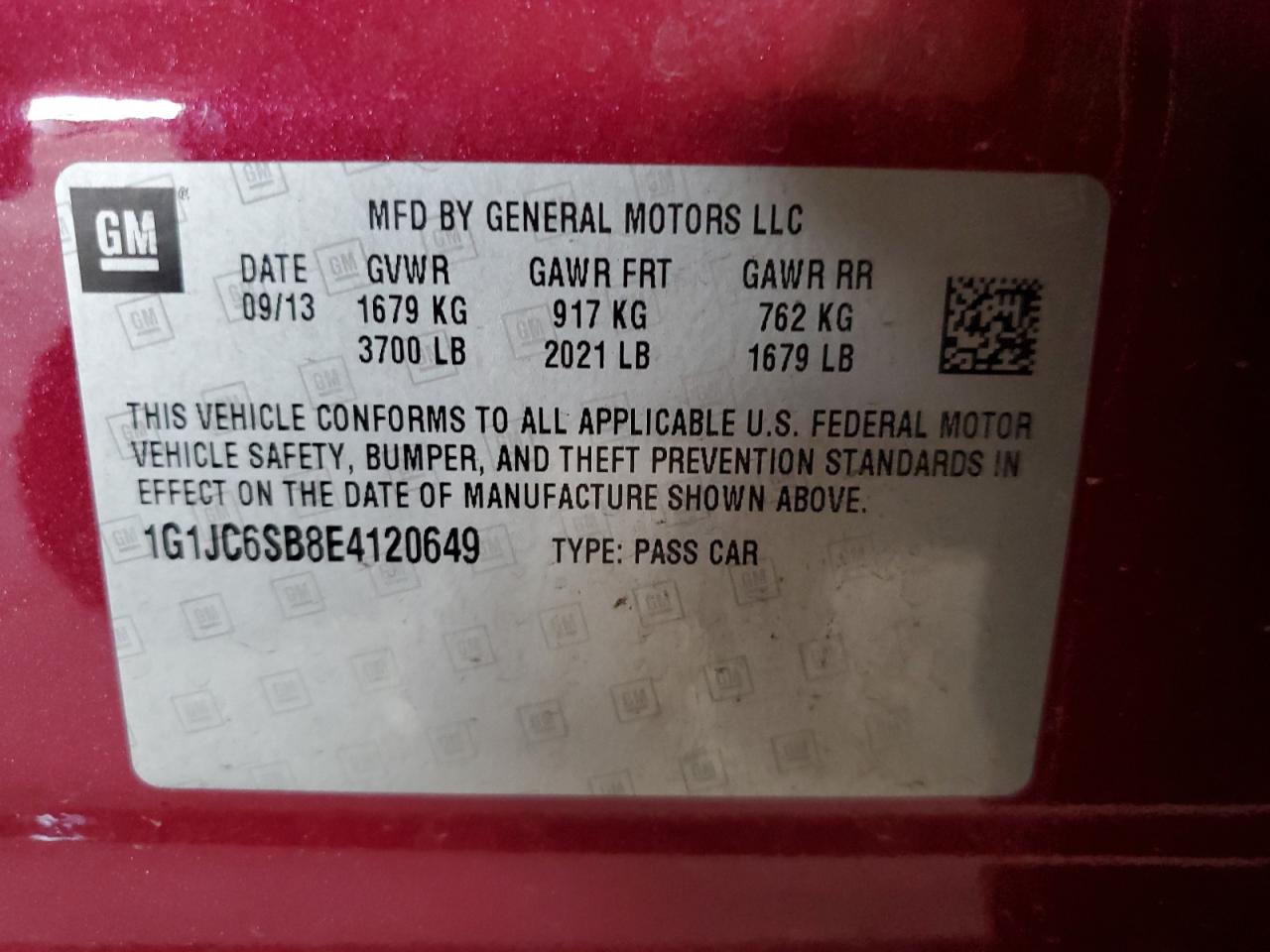 2014 Chevrolet Sonic Lt VIN: 1G1JC6SB8E4120649 Lot: 81263985