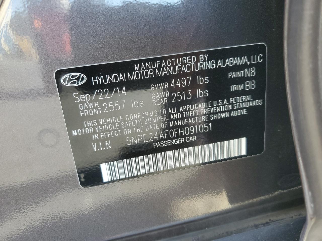 2015 Hyundai Sonata Se VIN: 5NPE24AF0FH091051 Lot: 71738055