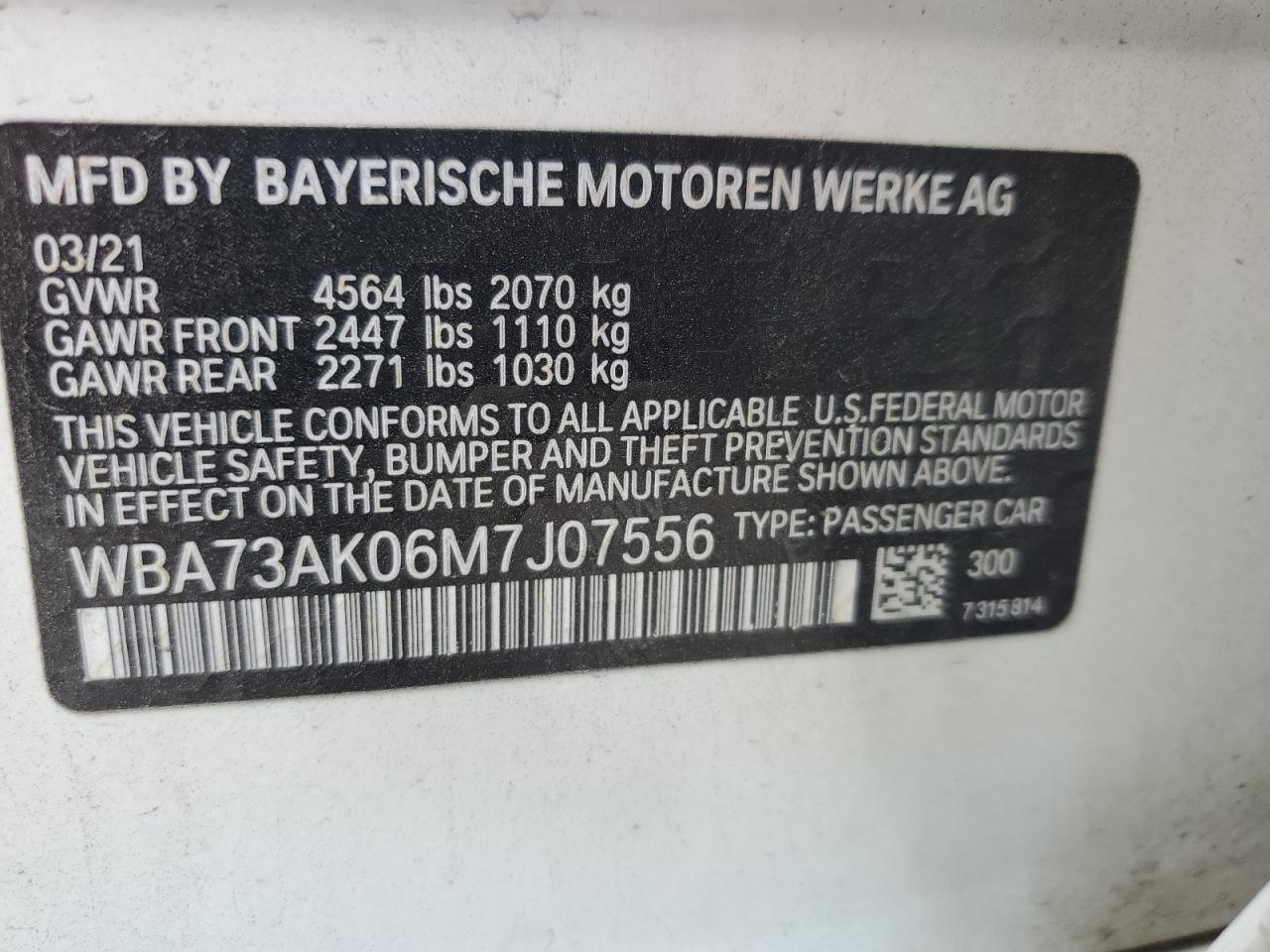 2021 BMW 228Xi VIN: WBA73AK06M7J07556 Lot: 70932505