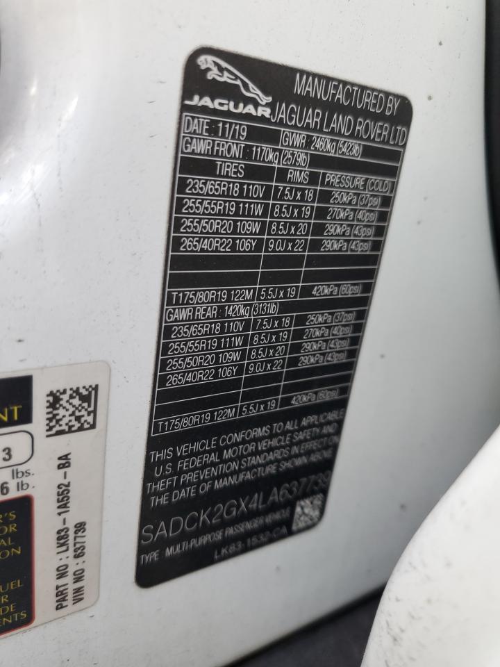 2020 Jaguar F-Pace Prestige VIN: SADCK2GX4LA637739 Lot: 71451485