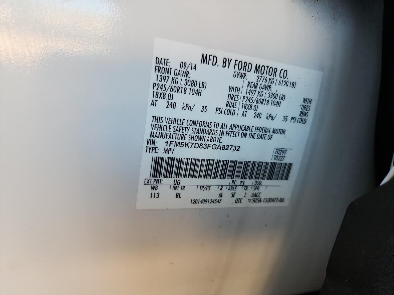 2015 Ford Explorer Xlt VIN: 1FM5K7D83FGA82732 Lot: 84619585