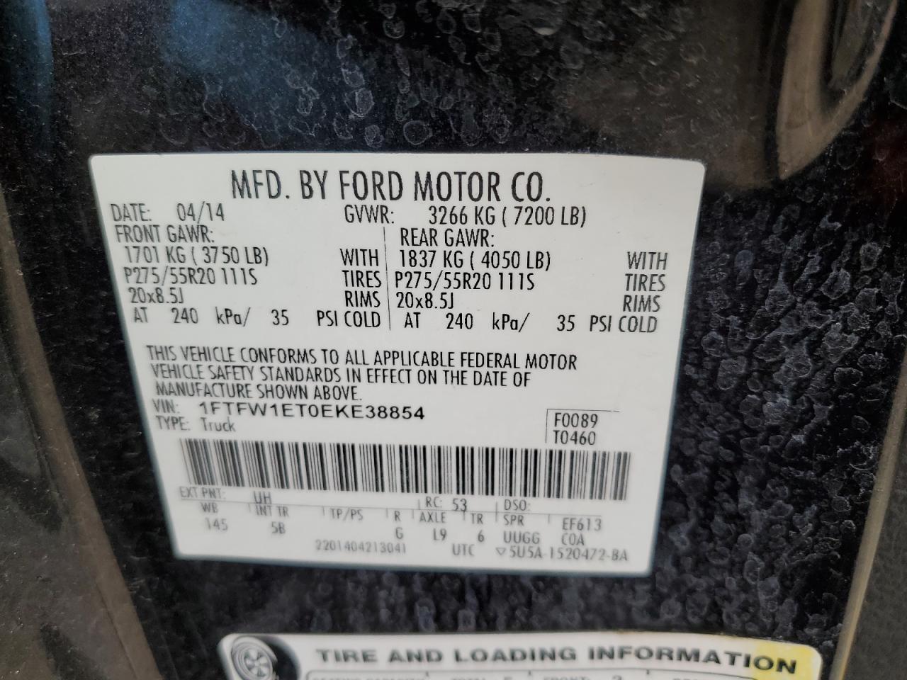 2014 Ford F150 Supercrew VIN: 1FTFW1ET0EKE38854 Lot: 81339815