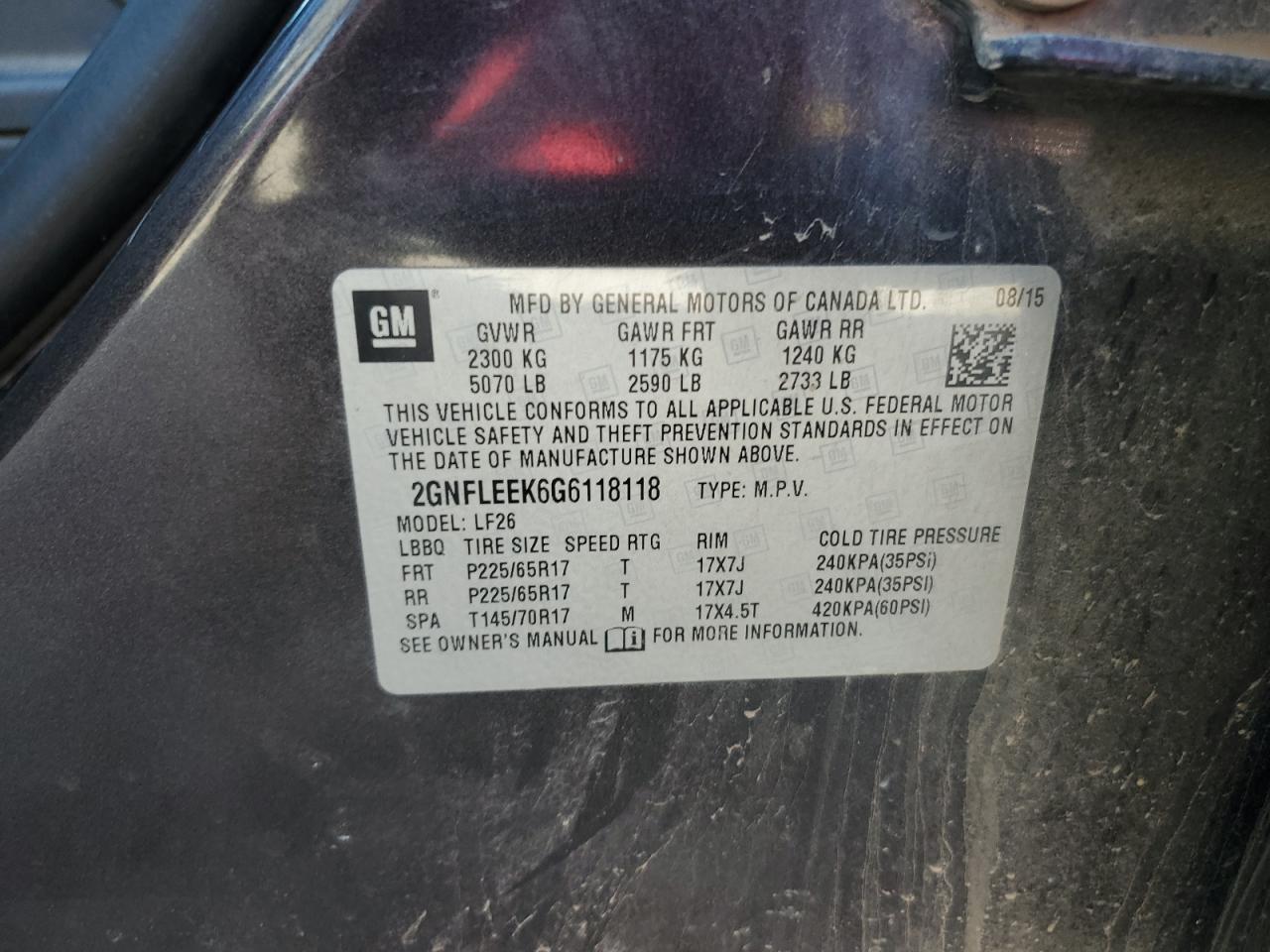 2016 Chevrolet Equinox Ls VIN: 2GNFLEEK6G6118118 Lot: 84209165