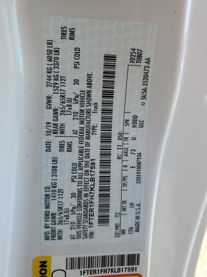 2019 Ford Ranger Xl VIN: 1FTER1FH7KLB17591 Lot: 72039855