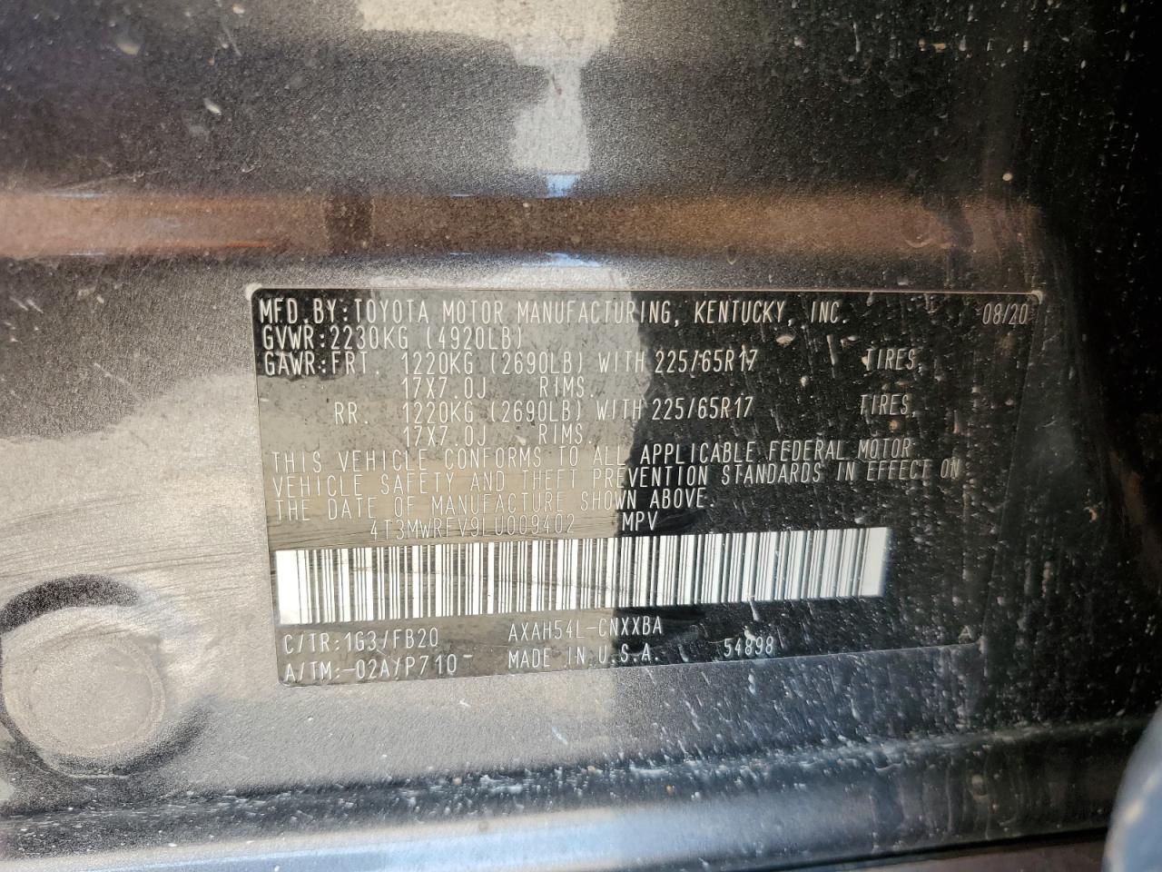 2020 Toyota Rav4 Le VIN: 4T3MWRFV9LU009402 Lot: 80011245