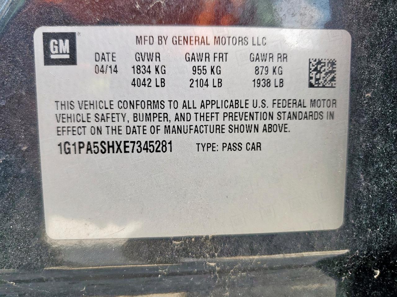 2014 Chevrolet Cruze Ls VIN: 1G1PA5SHXE7345281 Lot: 81261965