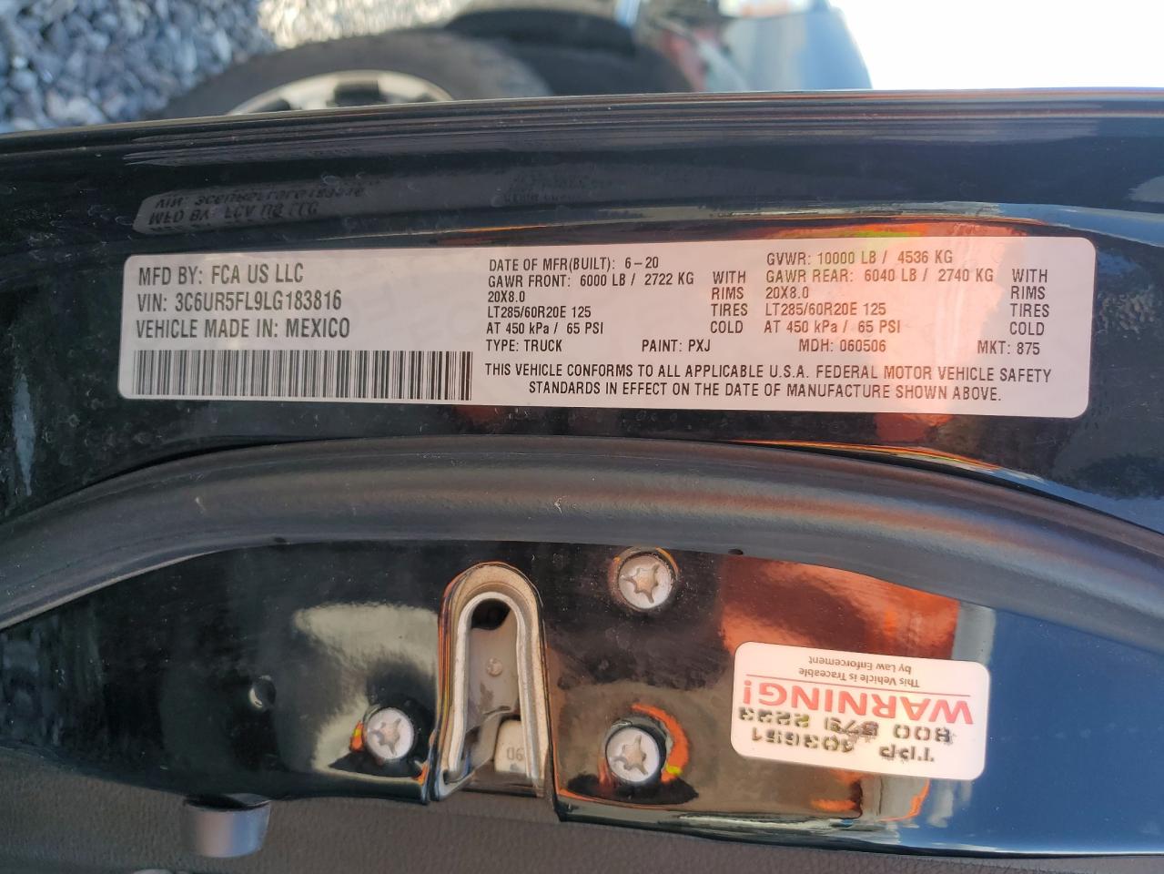 2020 Ram 2500 Laramie VIN: 3C6UR5FL9LG183816 Lot: 83941465