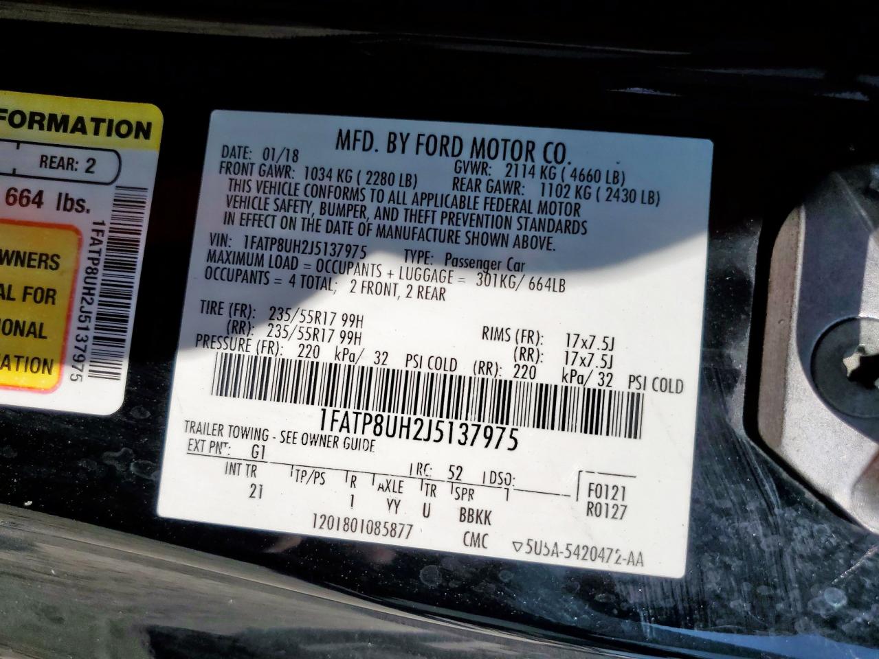2018 Ford Mustang VIN: 1FATP8UH2J5137975 Lot: 71727855