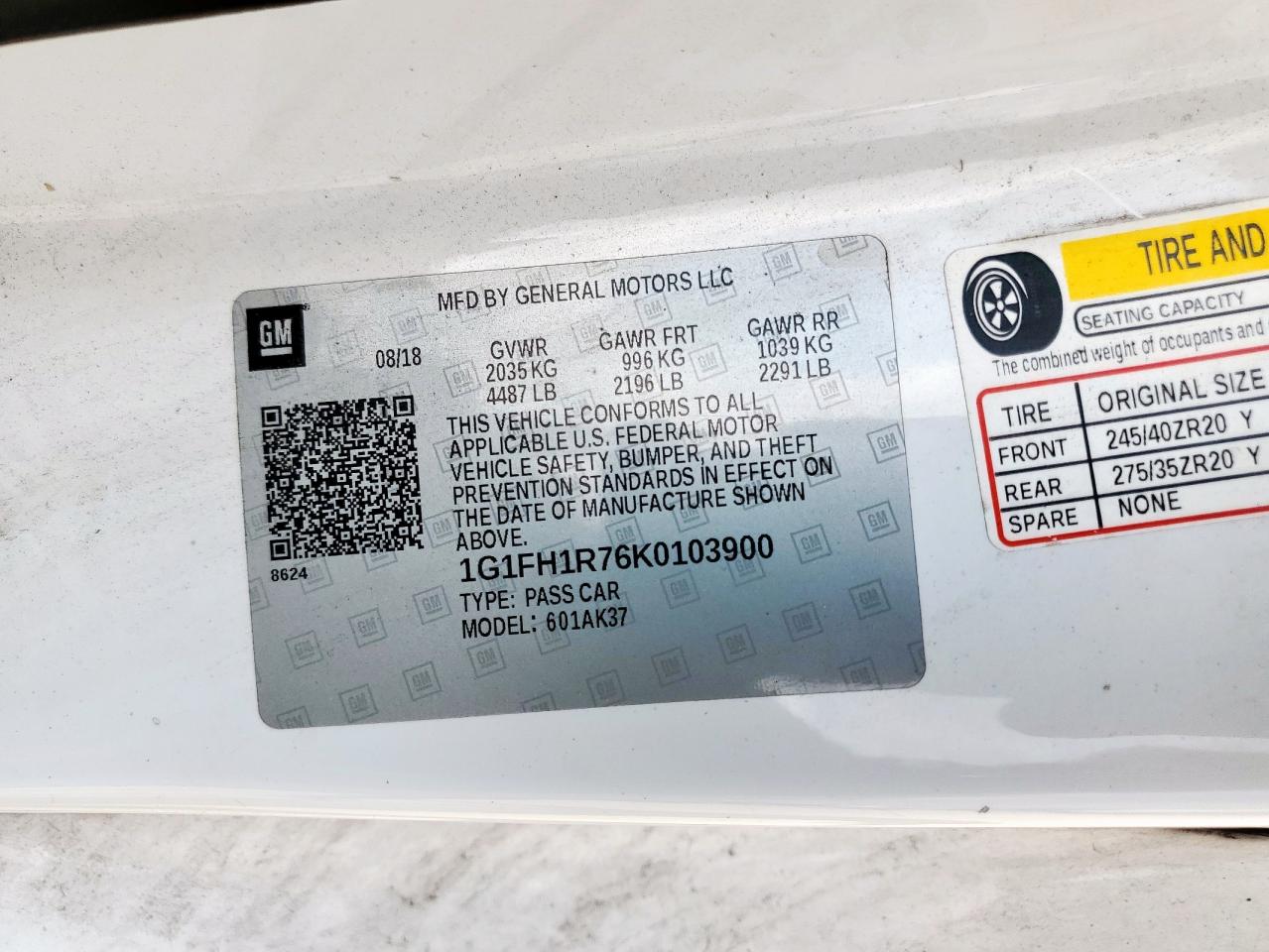 2019 Chevrolet Camaro Ss VIN: 1G1FH1R76K0103900 Lot: 80853345