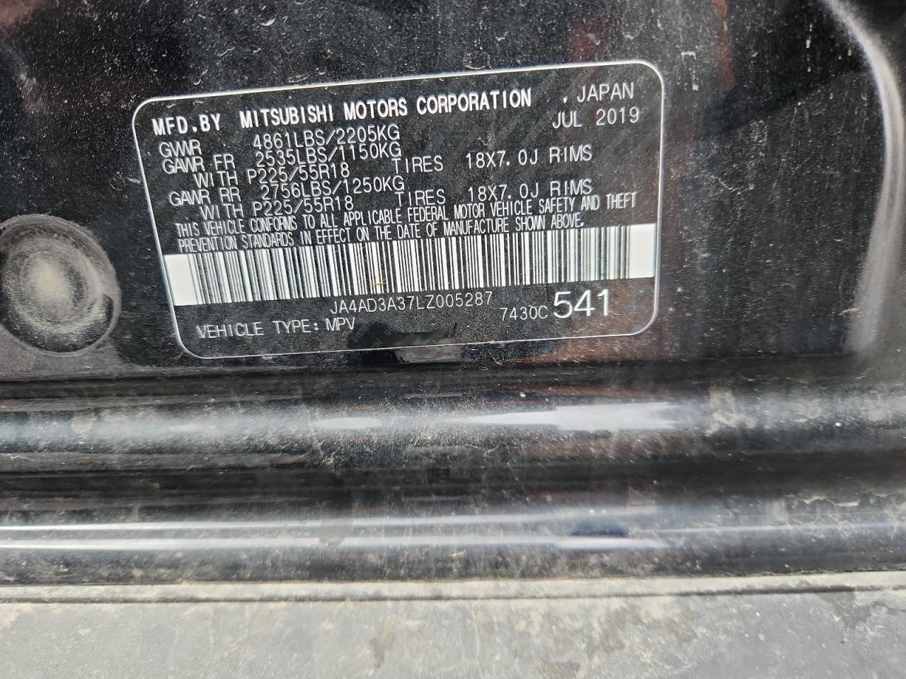 2020 Mitsubishi Outlander Se VIN: JA4AD3A37LZ005287 Lot: 84009995