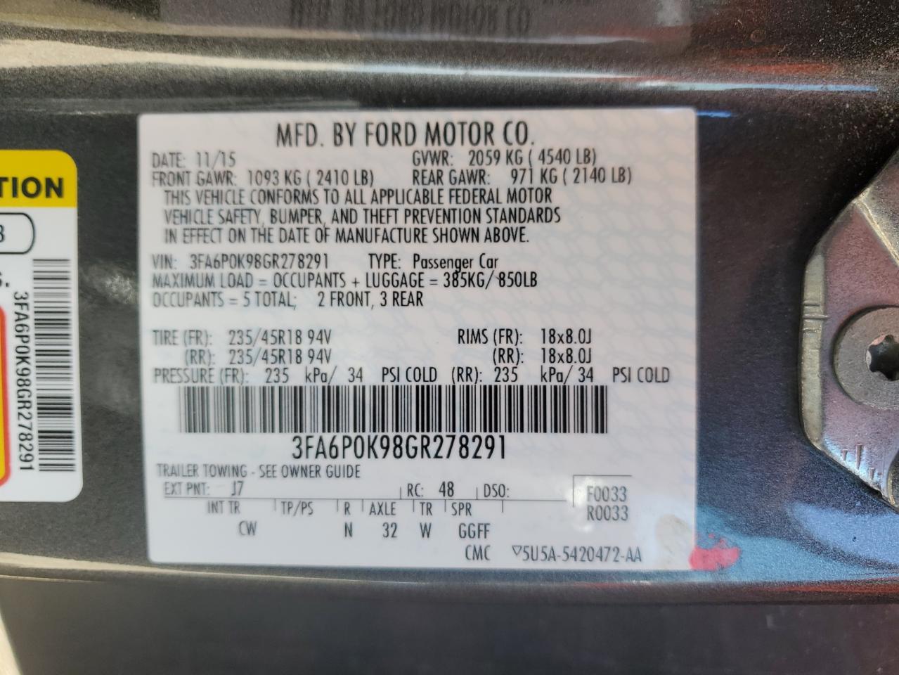 2016 Ford Fusion Titanium VIN: 3FA6P0K98GR278291 Lot: 81634435