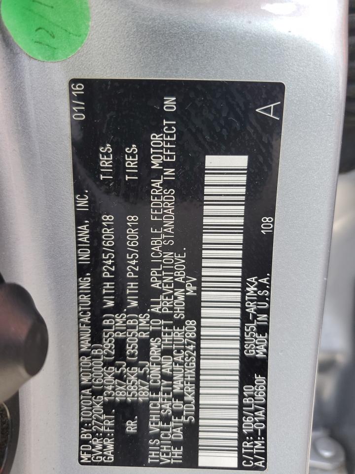 2016 Toyota Highlander Xle VIN: 5TDJKRFHXGS247808 Lot: 80214015