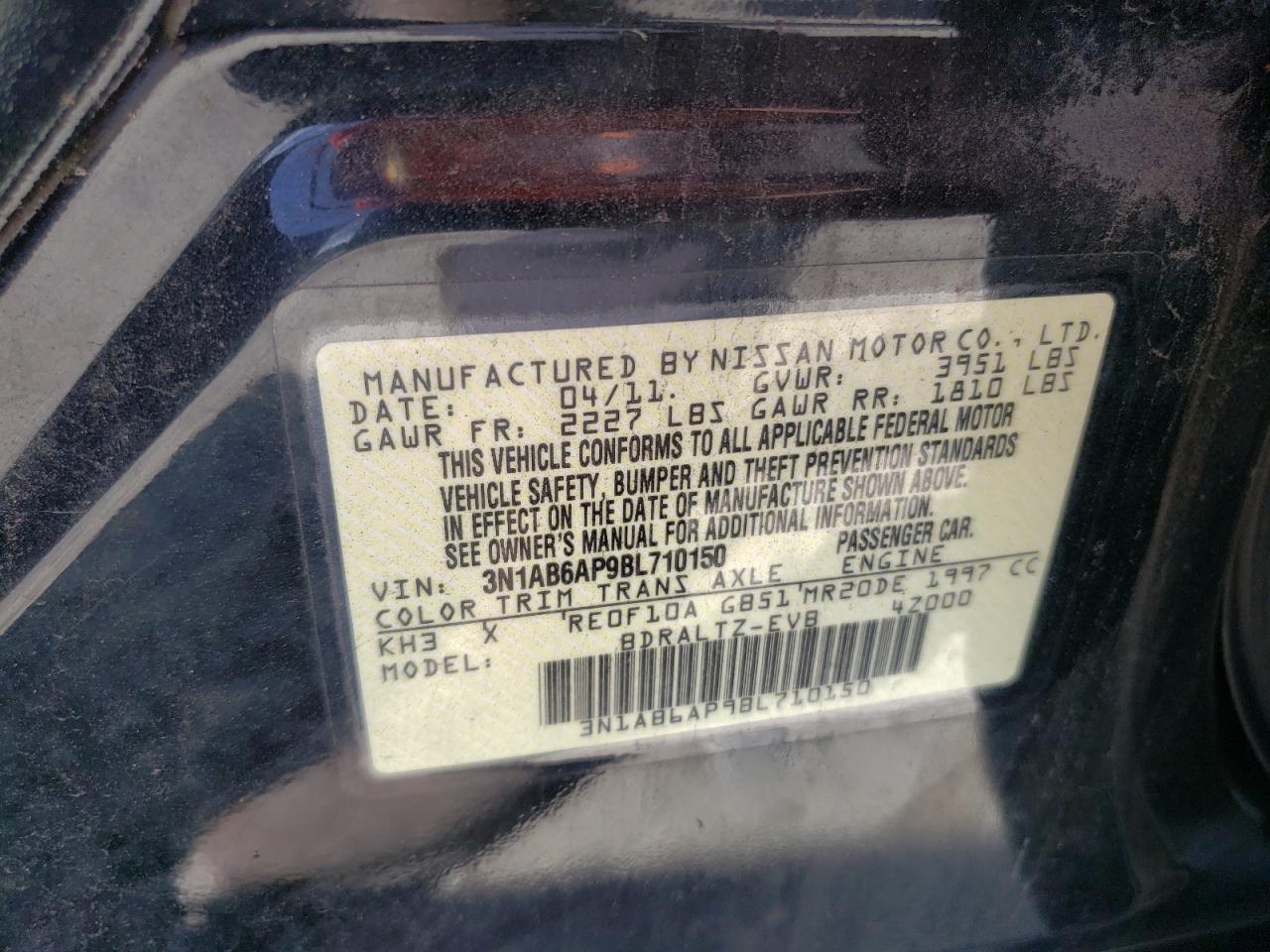 2011 Nissan Sentra 2.0 VIN: 3N1AB6AP9BL710150 Lot: 80266715