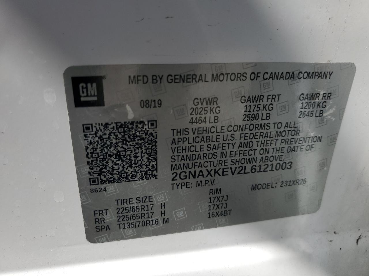 2020 Chevrolet Equinox Lt VIN: 2GNAXKEV2L6121003 Lot: 81734525