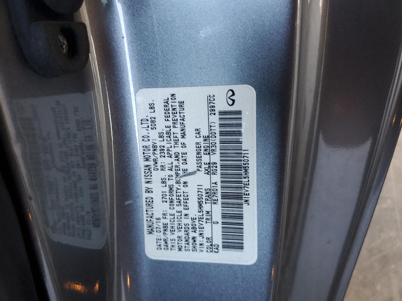 2017 Infiniti Q60 Premium VIN: JN1EV7EL5HM550711 Lot: 84014855