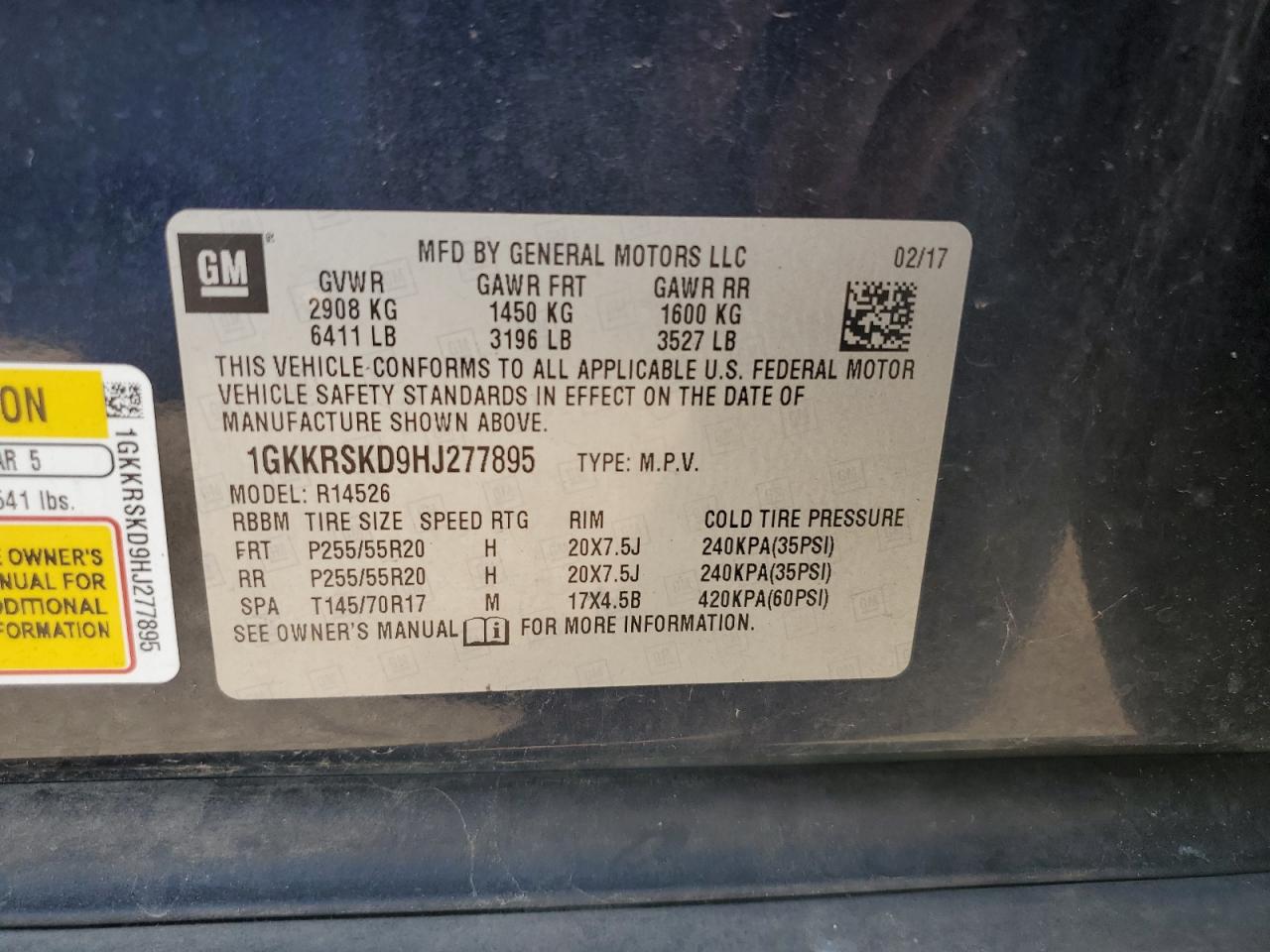 2017 GMC Acadia Limited Slt-2 VIN: 1GKKRSKD9HJ277895 Lot: 80348965