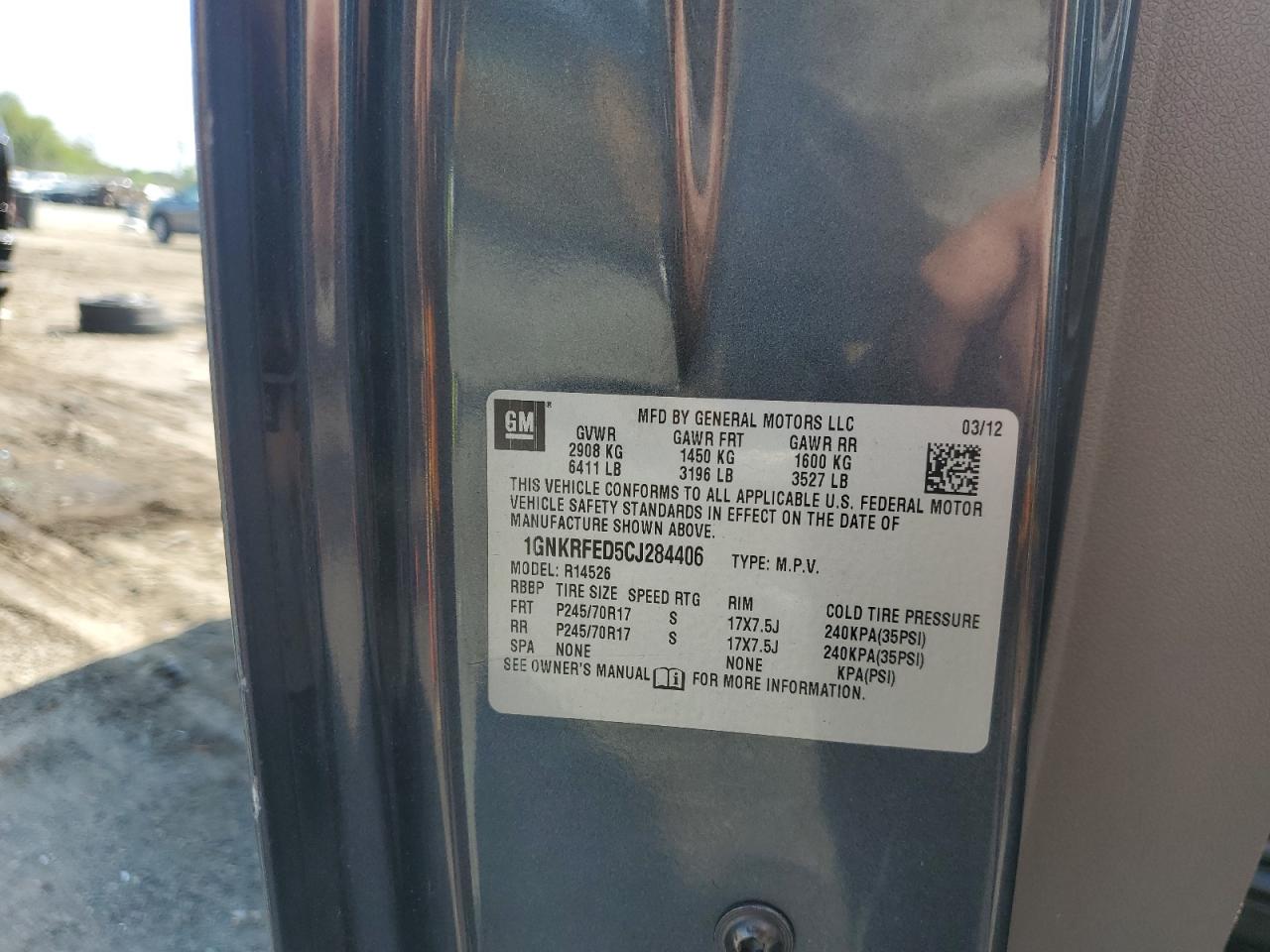 2012 Chevrolet Traverse Ls VIN: 1GNKRFED5CJ284406 Lot: 81315385