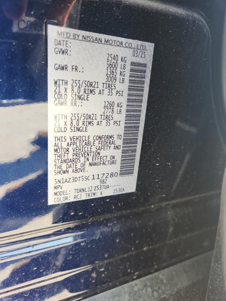 2025 Nissan Murano Platinum VIN: 5N1AZ3DT5SC117280 Lot: 82038645