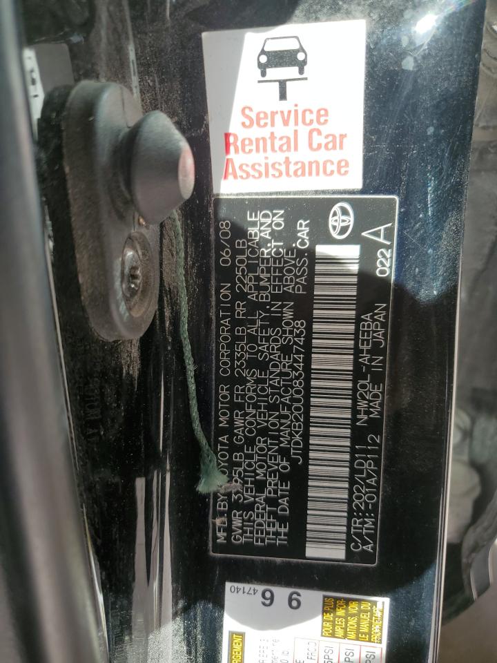 2008 Toyota Prius VIN: JTDKB20U083447438 Lot: 84603615