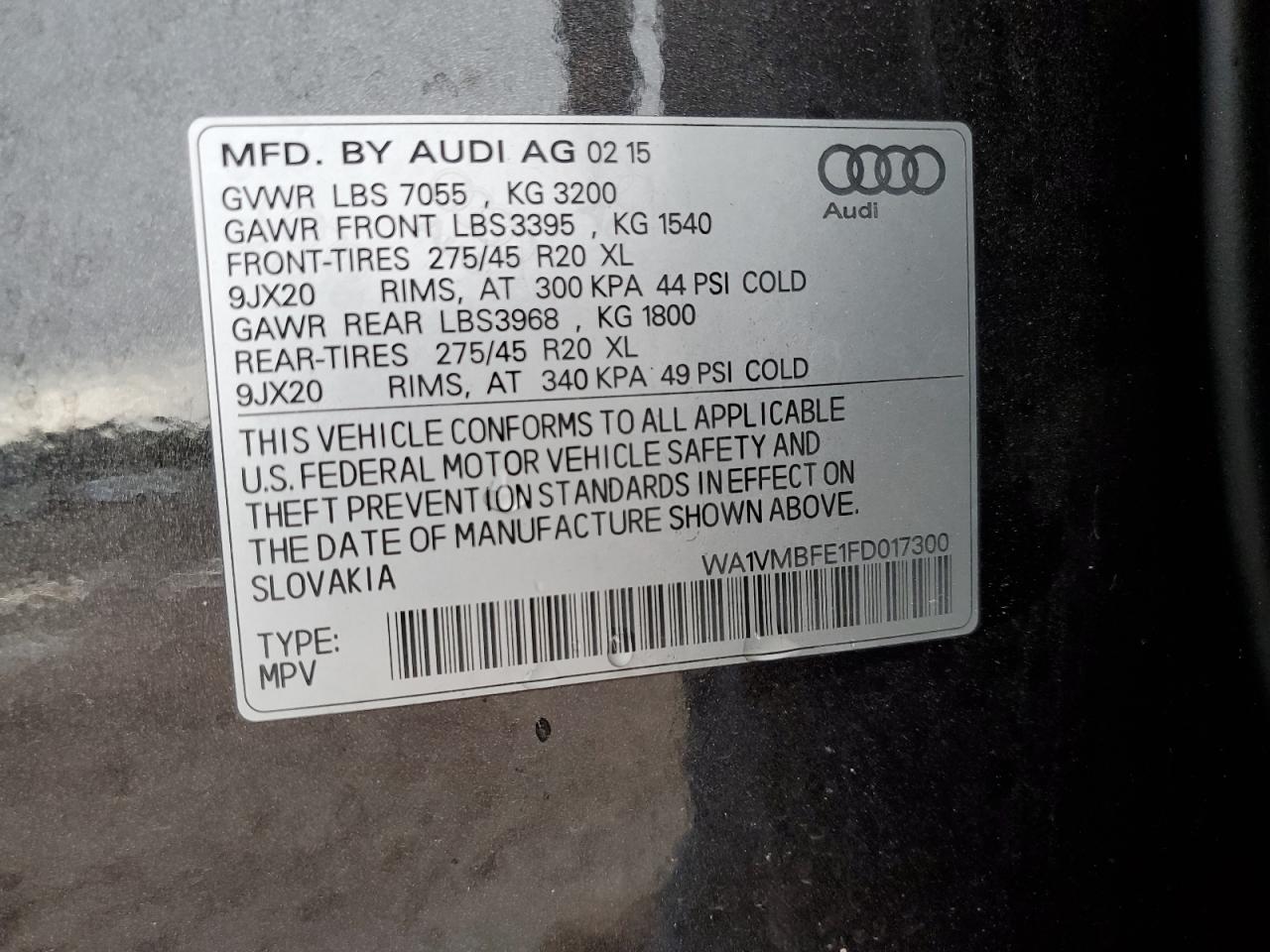 2015 Audi Q7 Tdi Prestige VIN: WA1VMBFE1FD017300 Lot: 83836285