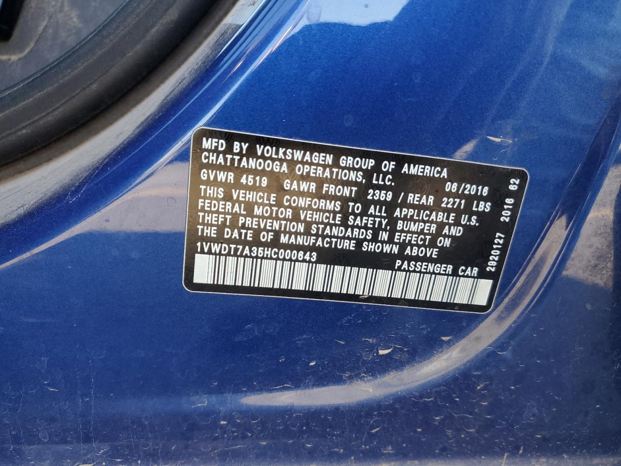2017 Volkswagen Passat R-Line VIN: 1VWDT7A35HC000643 Lot: 70330475
