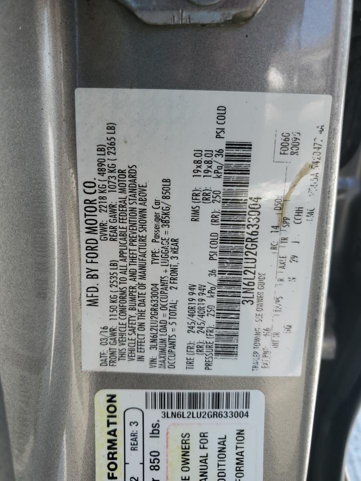 2016 Lincoln Mkz Hybrid VIN: 3LN6L2LU2GR633004 Lot: 80559475