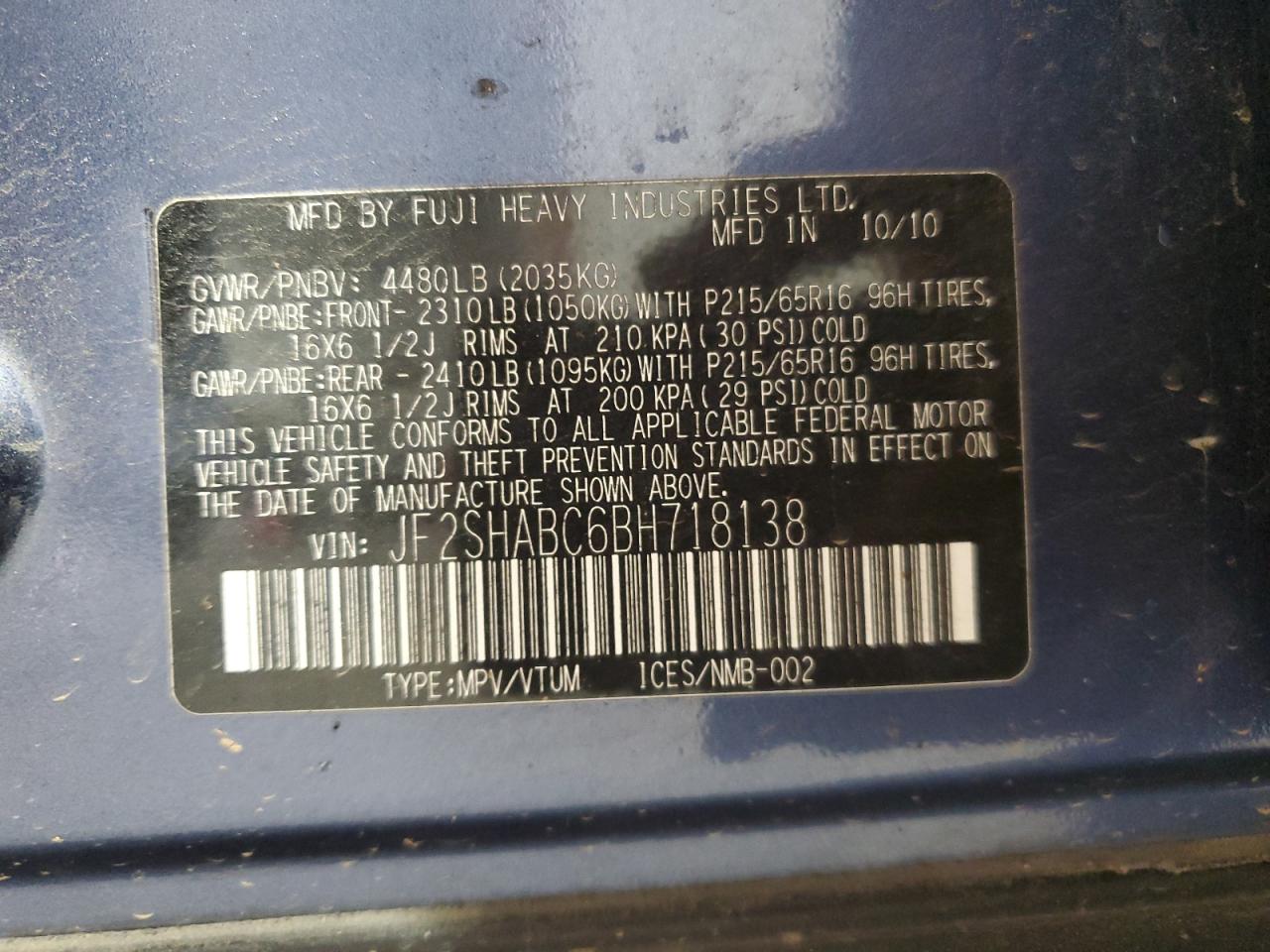 2011 Subaru Forester 2.5X VIN: JF2SHABC6BH718138 Lot: 80830915