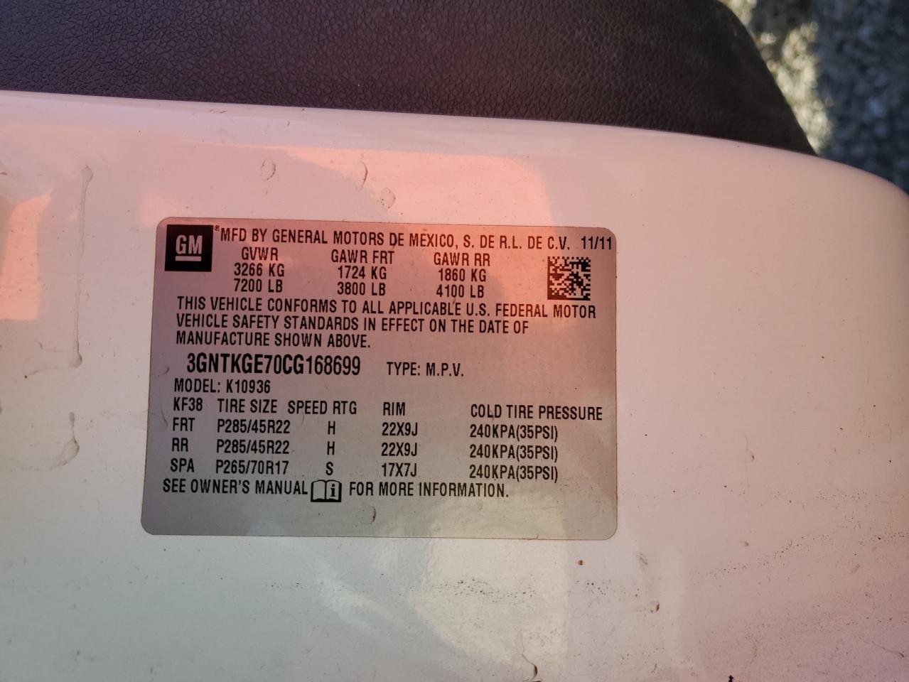 2012 Chevrolet Avalanche Ltz VIN: 3GNTKGE70CG168699 Lot: 81123155