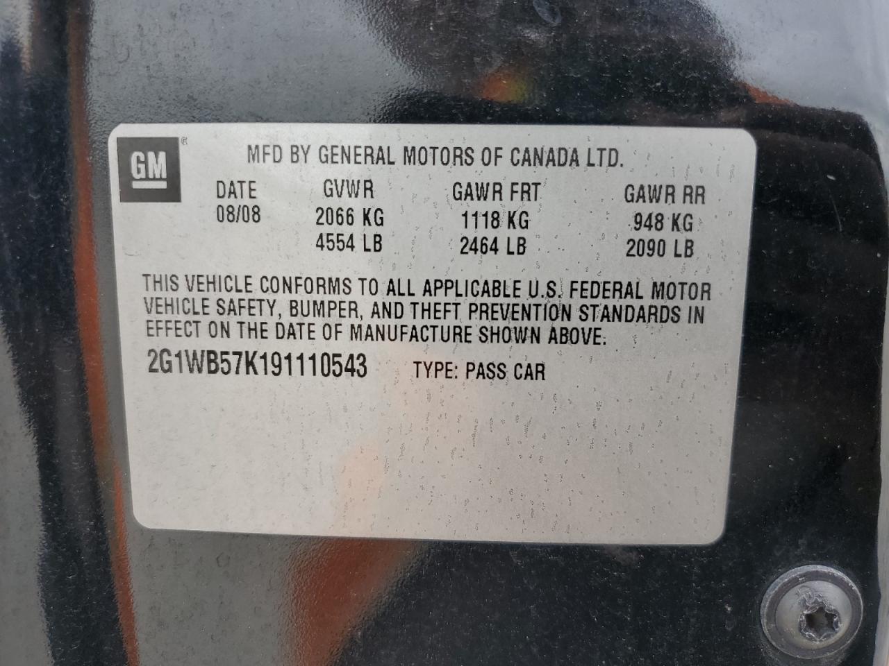 2009 Chevrolet Impala Ls VIN: 2G1WB57K191110543 Lot: 71657515