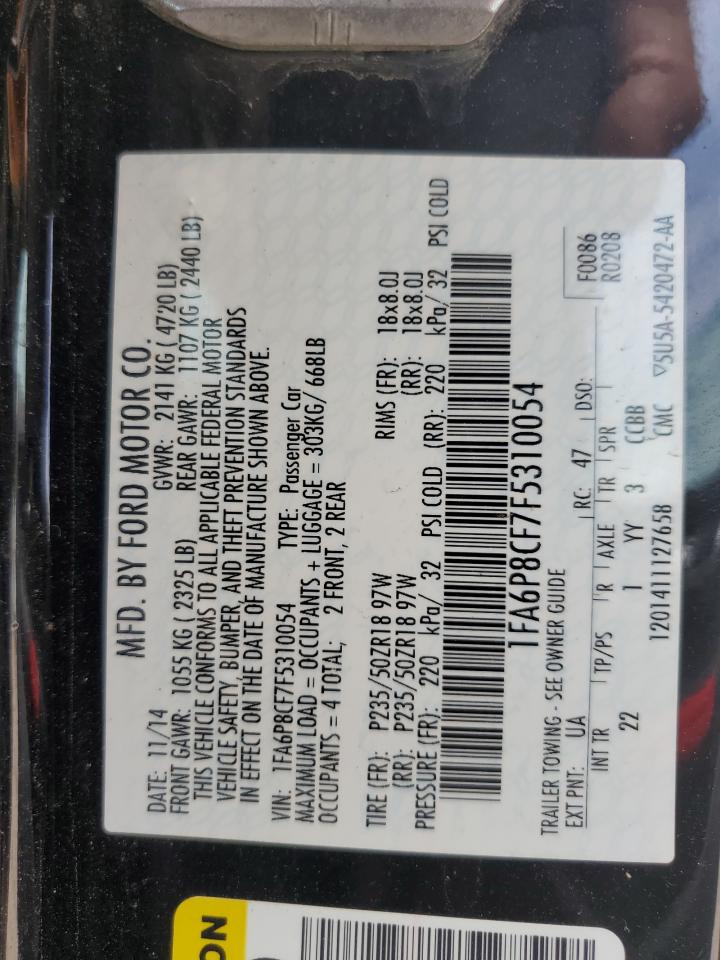 2015 Ford Mustang Gt VIN: 1FA6P8CF7F5310054 Lot: 83888565