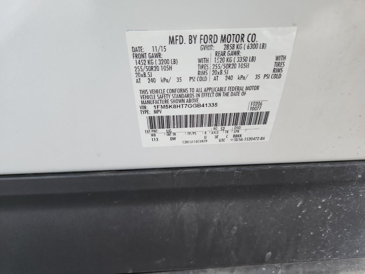 2016 Ford Explorer Platinum VIN: 1FM5K8HT7GGB41335 Lot: 81447515