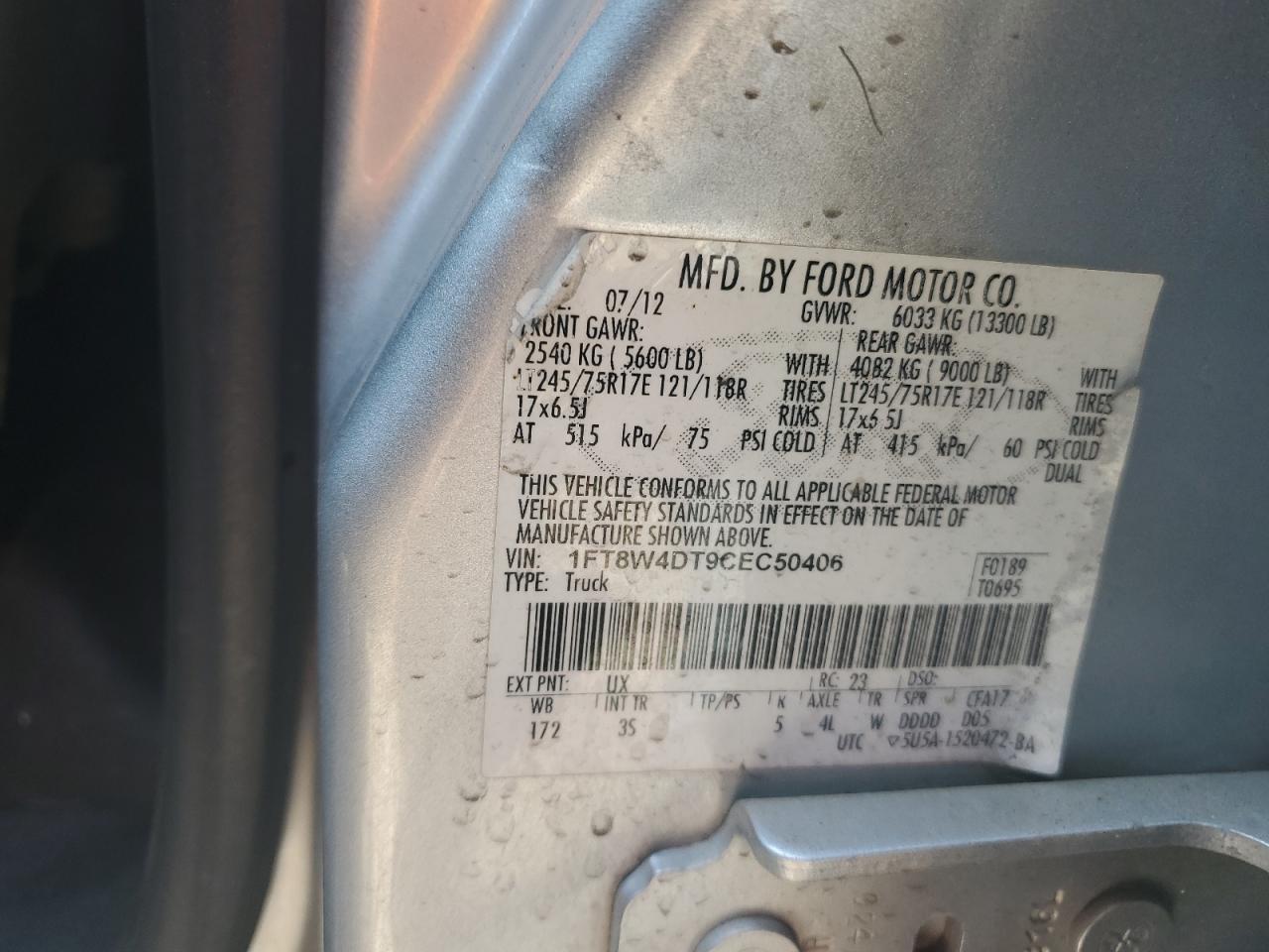 2012 Ford F450 Super Duty VIN: 1FT8W4DT9CEC50406 Lot: 71015205