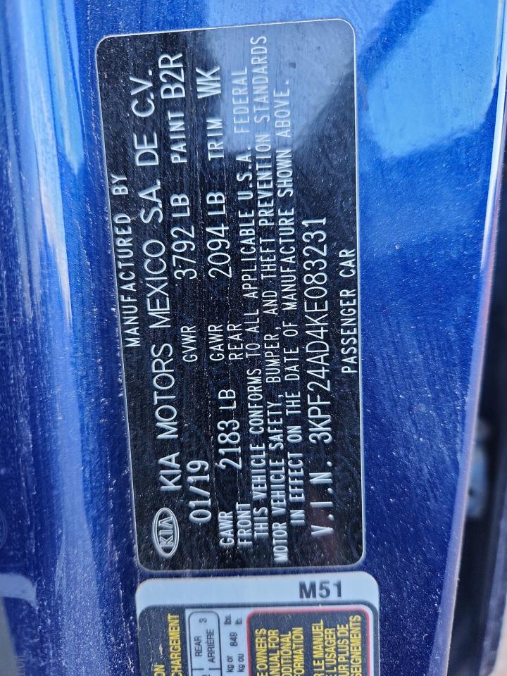 2019 Kia Forte Fe VIN: 3KPF24AD4KE083231 Lot: 80951105