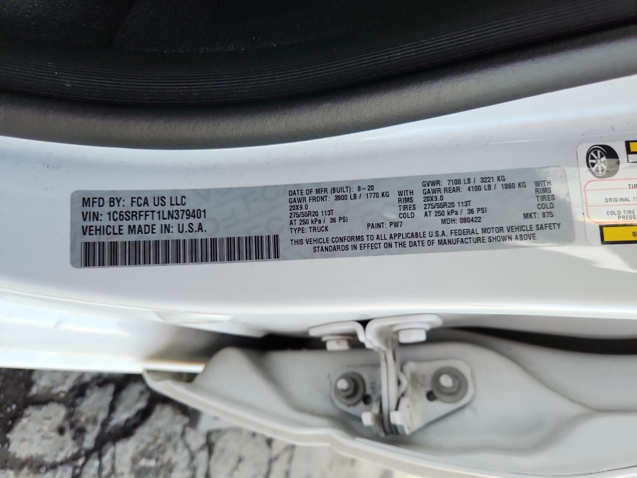 2020 Ram 1500 Big Horn/Lone Star VIN: 1C6SRFFT1LN379401 Lot: 81635965