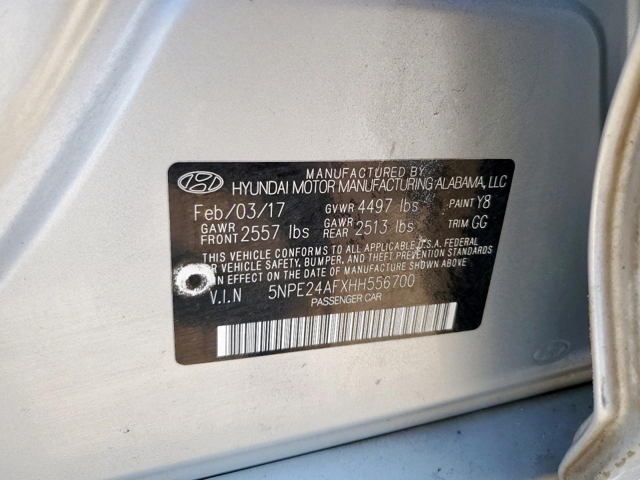 2017 Hyundai Sonata Se VIN: 5NPE24AFXHH556700 Lot: 81038835