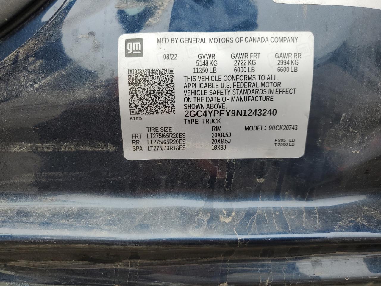 2022 Chevrolet Silverado K2500 Heavy Duty Ltz VIN: 2GC4YPEY9N1243240 Lot: 81690225