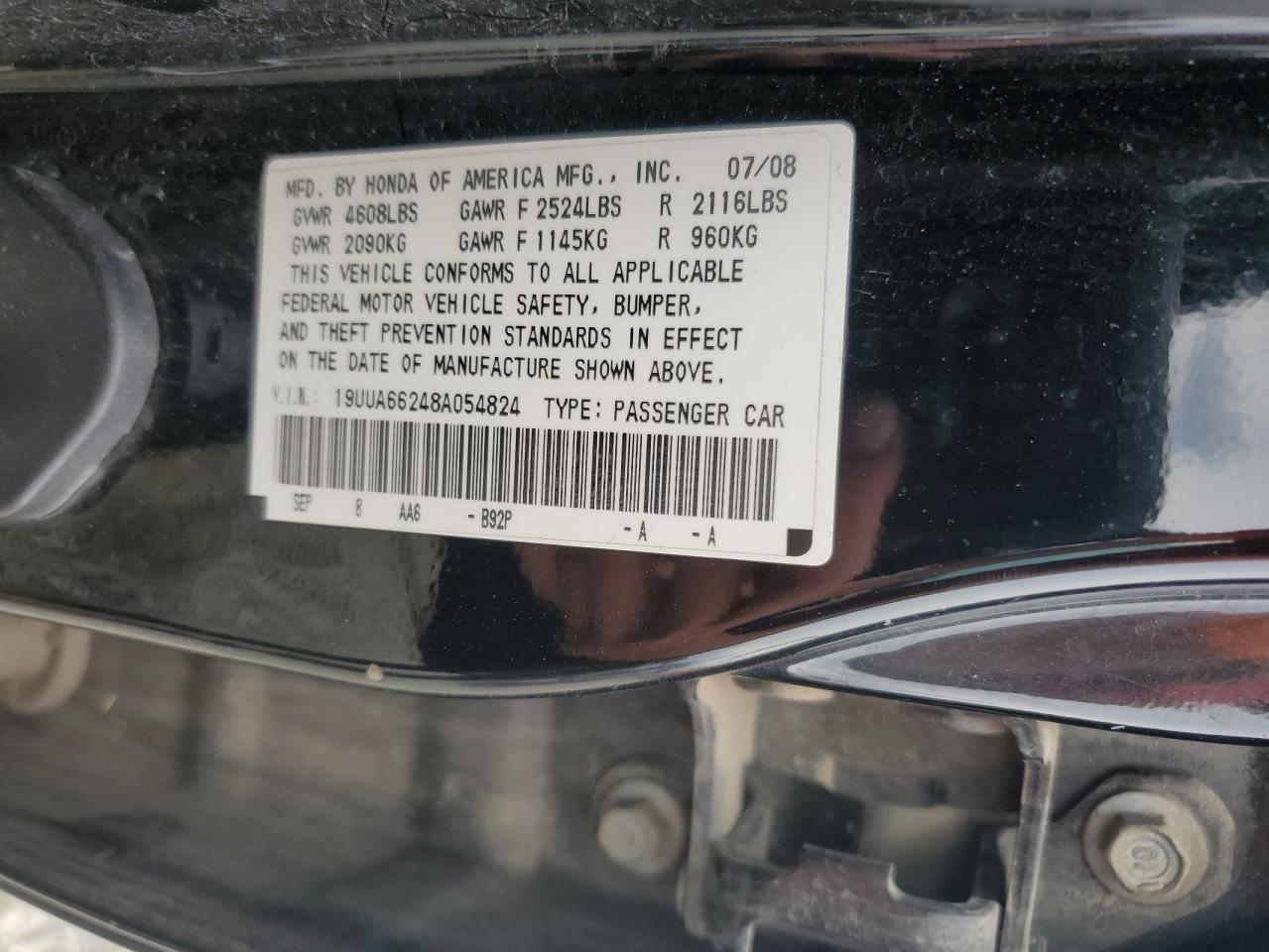 2008 Acura Tl VIN: 19UUA66248A054824 Lot: 83850875