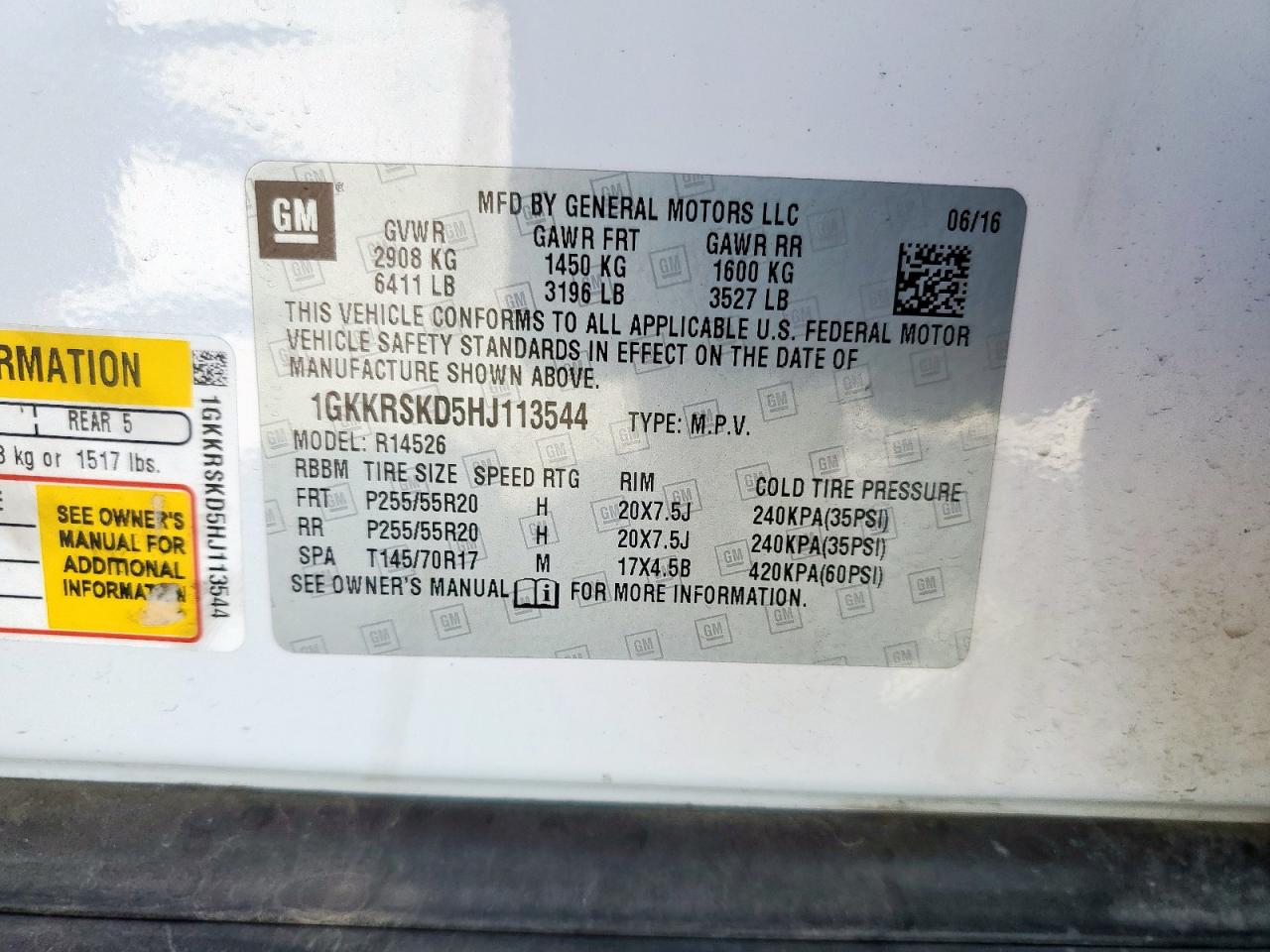 2017 GMC Acadia Limited Slt-2 VIN: 1GKKRSKD5HJ113544 Lot: 84781015