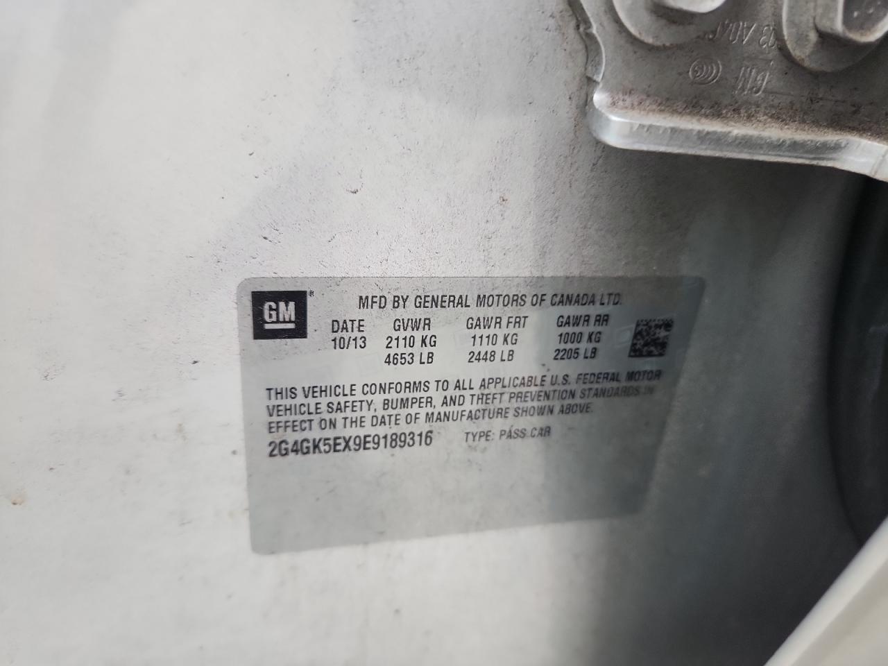 2014 Buick Regal VIN: 2G4GK5EX9E9189316 Lot: 84417615