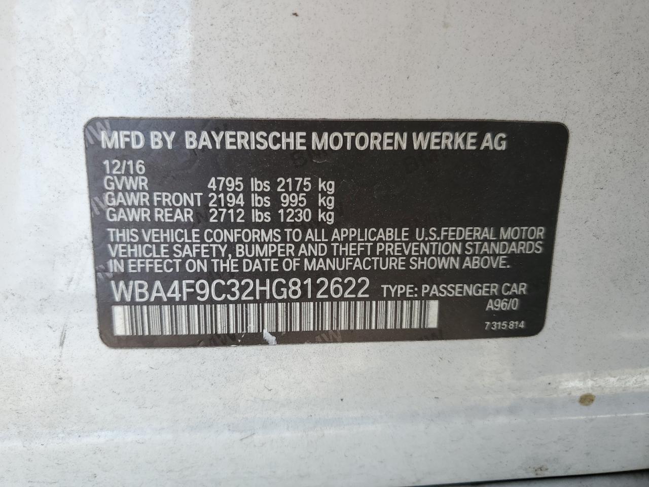 2017 BMW 430Xi Gran Coupe VIN: WBA4F9C32HG812622 Lot: 80710295