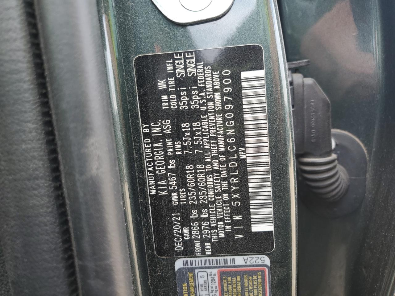 2022 Kia Sorento S VIN: 5XYRLDLC6NG097900 Lot: 81910675