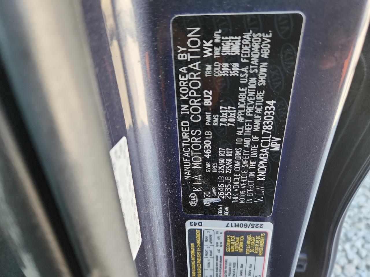 2020 Kia Sportage Lx VIN: KNDPM3AC1L7830334 Lot: 71964805