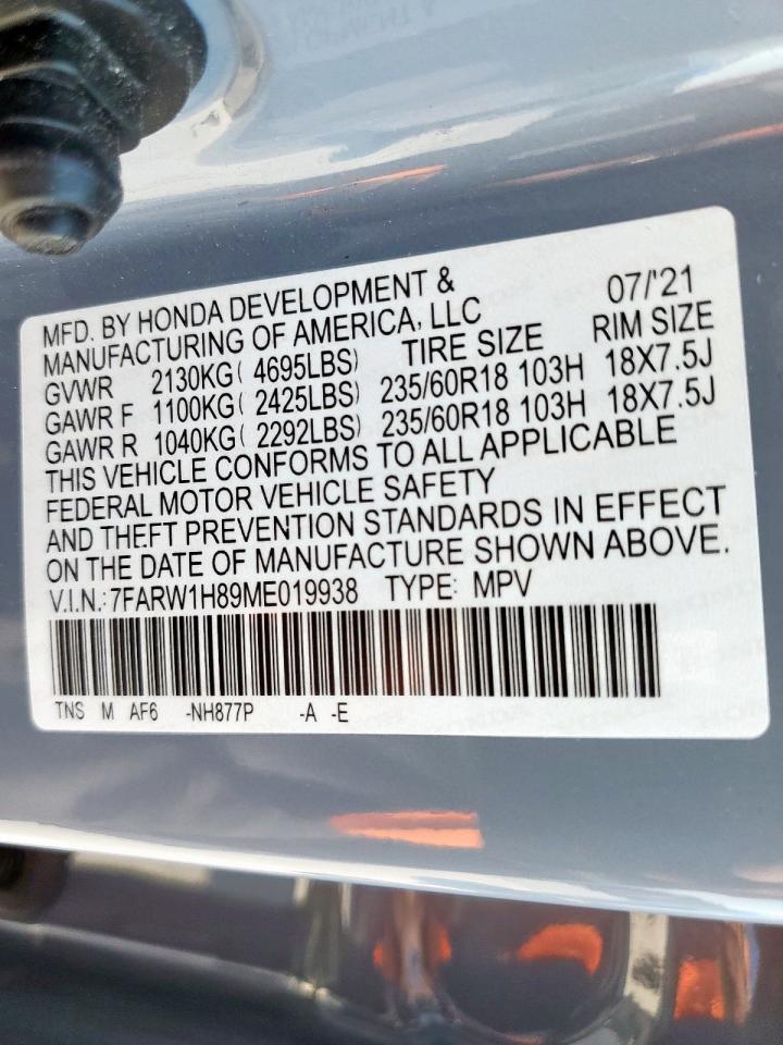 2021 Honda Cr-V Exl VIN: 7FARW1H89ME019938 Lot: 81498755