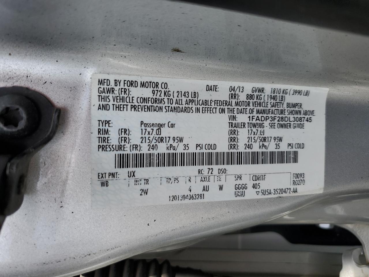 2013 Ford Focus Se VIN: 1FADP3F28DL308745 Lot: 84602035