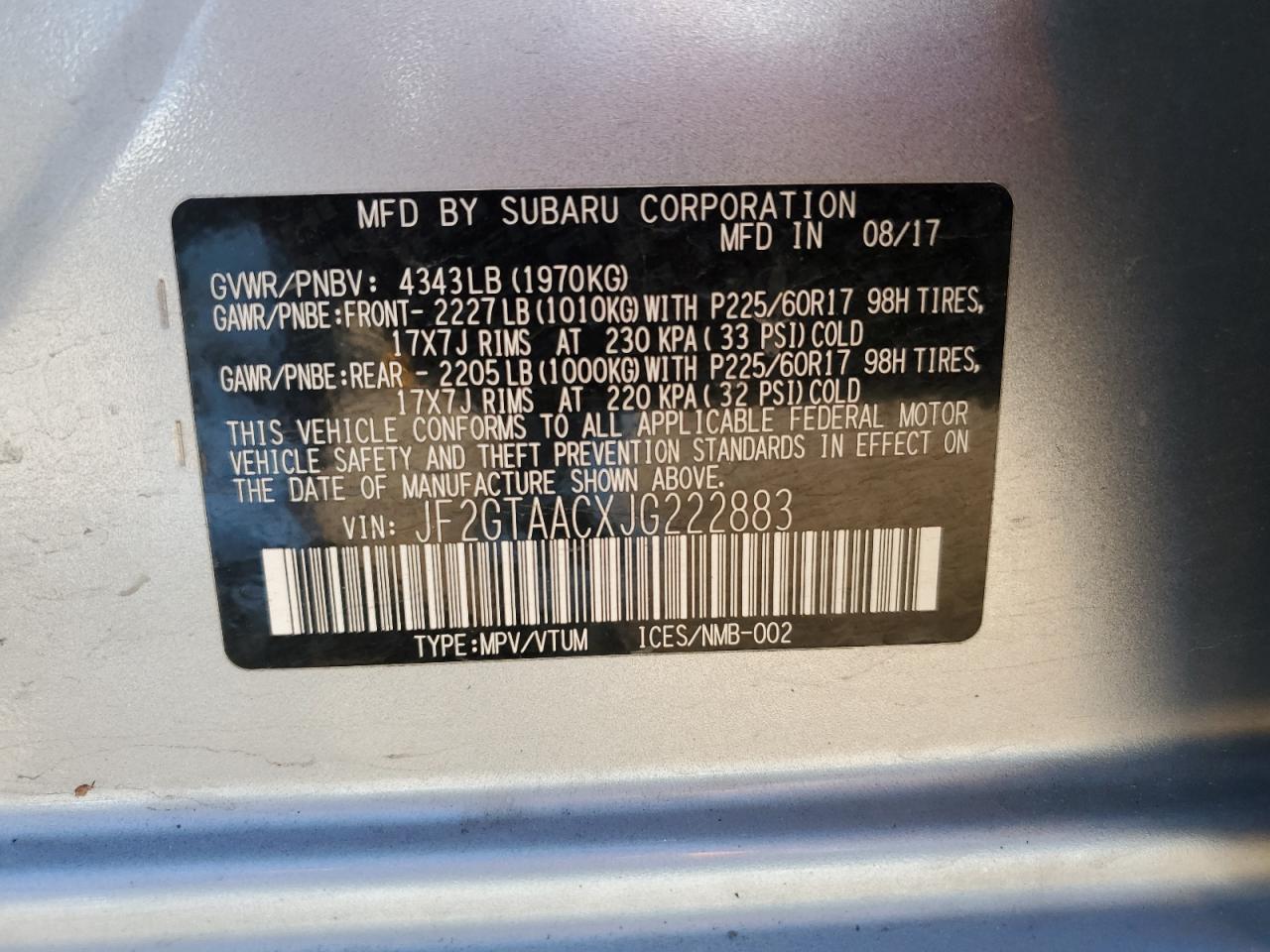 2018 Subaru Crosstrek VIN: JF2GTAACXJG222883 Lot: 80243955